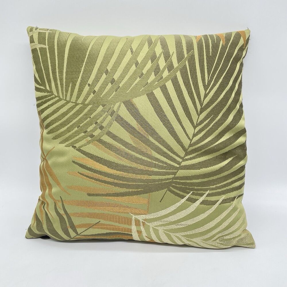 Pier 1 Tropical Palm Leaf Throw Pillow 18” Green Gold Decorative Cushion